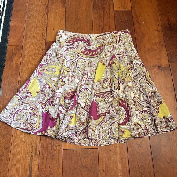 Twenty One Cream A-Line Skirt with Purple and Yellow Paisley - Picture 5 of 9